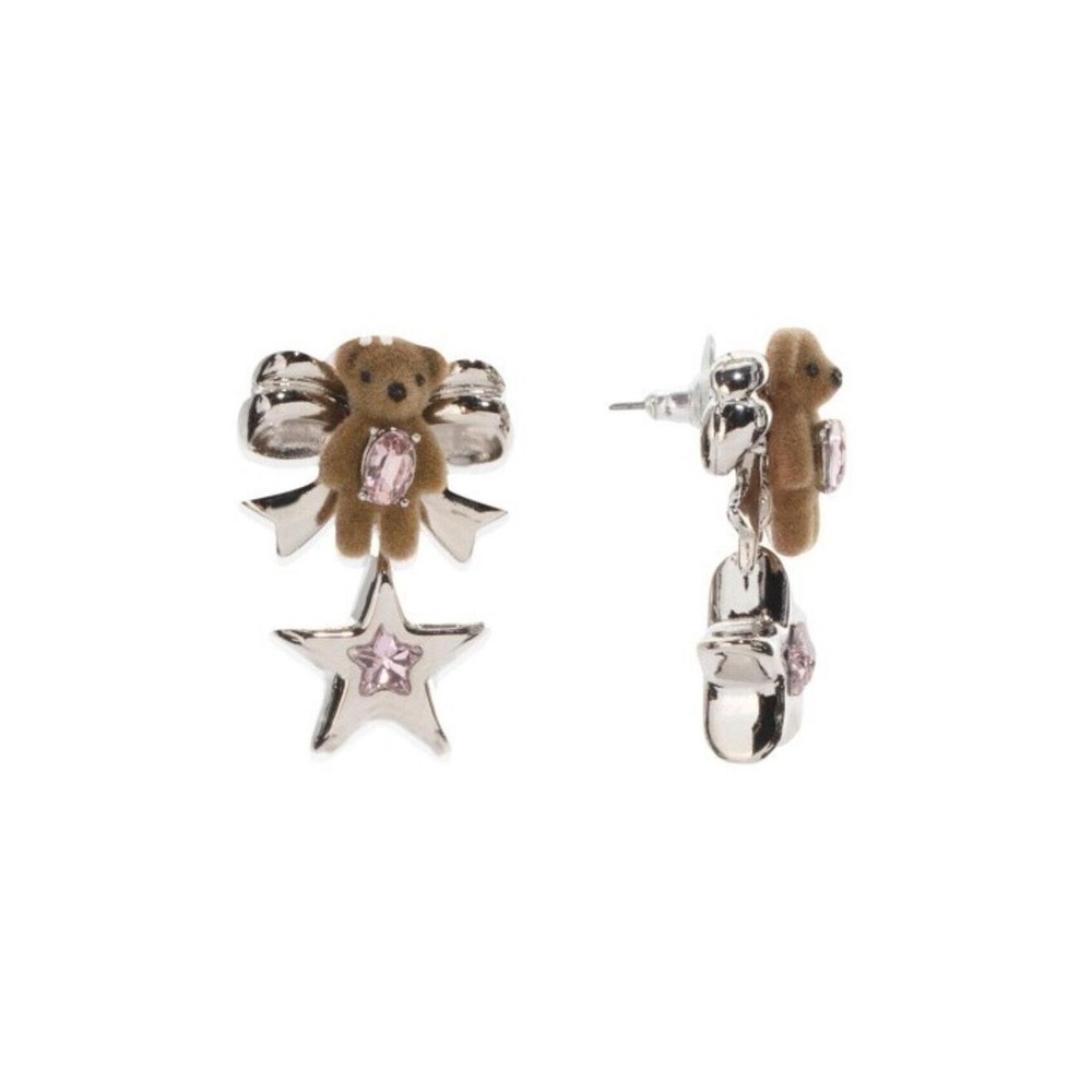 New Betsey Johnson Authentic Felted Teddy Bear Star Drop Earrings with Box